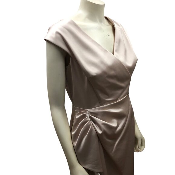 Maggy London Elegant Champagne‎ Sleeveless Draped Satin Sheath Dress 14 NWT - Picture 10 of 15